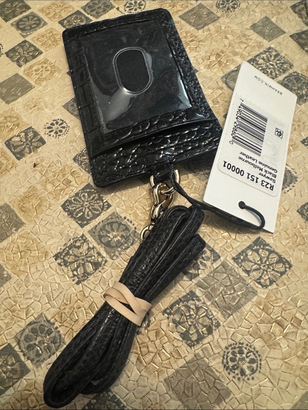 NWT Brahmin Black Melbourne Leather Sawyer Lanyard